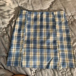 Blue and white checkered skirt